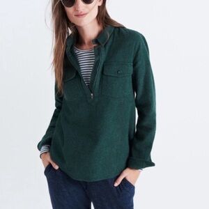 Madewell Green Flannel Zip-Front Popover Long Sleeve Shirt Woman’s Size XS